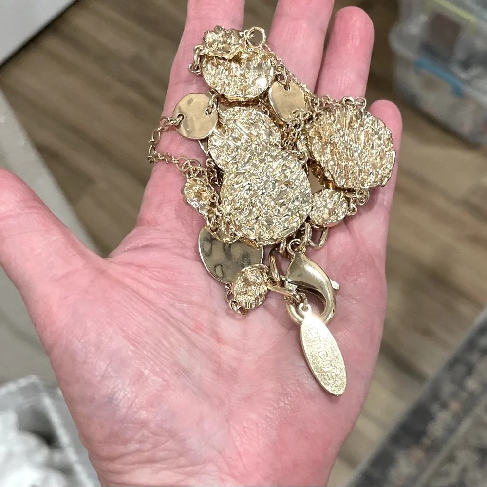 N119 Extra long Chico’s Gold Hammered Disks Necklace - Picture 5 of 5
